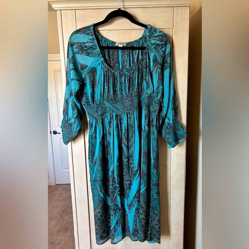 One World Dress; Smocked Elastic Empire waist and sleeves Size Large